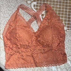 Orange Lace Bra with Criss-Cross Straps
